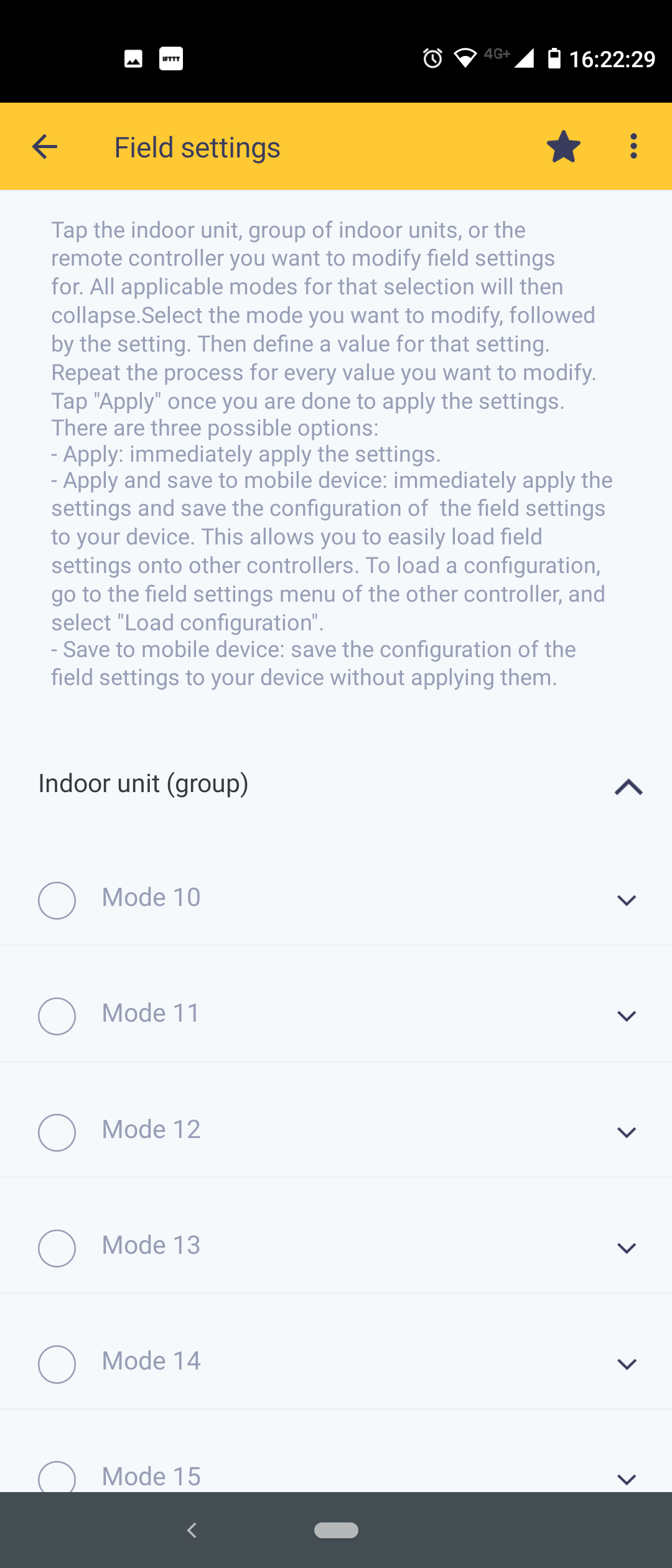 „Madoka Assistant“ programėlės rodinys „Field Settings“ (lauko nustatymai)